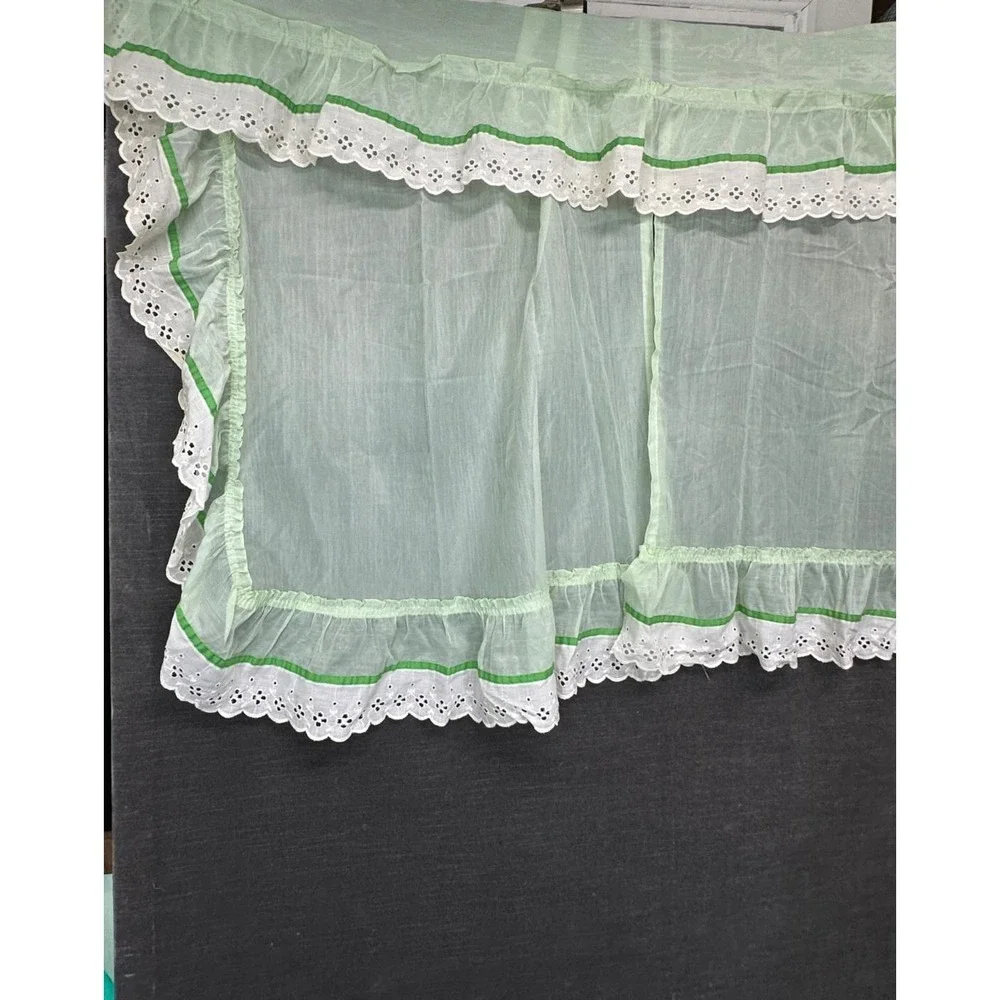 Vintage JC PENNEY Green Curtain Set Panels Valance Tie Backs Irish Cottage Core